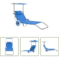 The Living Store Lounge Stoel - Ligbed - Ligbed met luifel en wieltjes inklapbaar staal blauw - Buitendrank - Tuinset - Balkonmeubilair