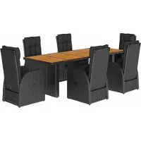 vidaXL 7-delige Tuinset met kussens poly rattan zwart