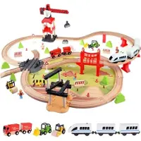 Jokomisiada Houten Treinbaan met Kraan en Transportbasis voor Kinderen