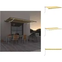 vidaXL Uitschuifbare Luifel - Uitschuifbare Luifels - Uittrekbare Luifel - Uittrekbare Luifels - Luifel automatisch met LED en windsensor 500x350 cm geel wit