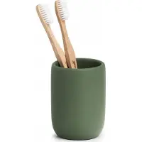 Zeller Tandenborstelhouder - kunststeen - salie groen - D7 x H10 cm - Tandenborstelhouders