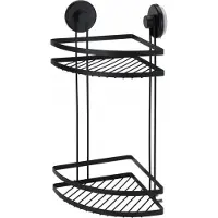 Bathroom Solutions Badkamer doucherek organiser - zwart - metaal - zuignappen - 25 x 18 x 37 cm