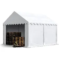 TOOLPORT Opslagtent 4x4 m met ritssluitingen - 2,0m zijwandhoogte, PVC 750, met grondframe, wit