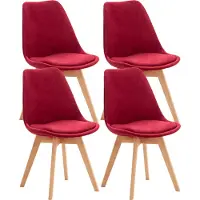 CLP Stoelen Linares (set van 4) - fluweel, houten poten in natuurlijke kleur - Rood