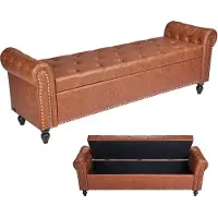 Vevor Ottoman Bank (460 x 1660 x 560 mm) van PU-leer met houten poten &amp; opbergruimte &amp; knoopsluiting