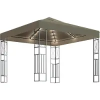 Syfax Prieel met LED-lichtslinger 3x3 m stof taupe
