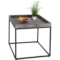 Mendler Bijzettafel -K71, salontafel paulowniahout metaal 60x60x60cm ~ donkergrijs