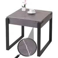 MCW Bijzettafel -L53, salontafel nachtkastje salontafel, metaal 51x50x54cm ~ marmer look grijs