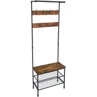 INNE Kapstok met Bankje - Rustiek Bruin - 66x32x186 cm - Met Schoenenrek en Haken - Industrieel Design
