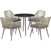 Outsunny -Rotan Eettafelset-Gevlochten hars-54x65x80cm-Bruin