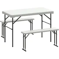 Outsunny Draagbare Picknicktafelset - Metaal - 113x60x74cm - Wit