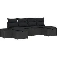 vidaXL Tuinbank Set 6 st Zwart poly rattan