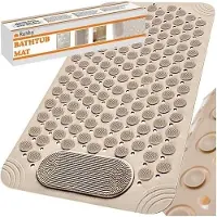 Ruhhy Anti-Slip Bad- & Douchemat – Beige – Massagefunctie, Zuignappen, Waterdicht, Snel Droog, 36 × 69 cm