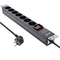 InLine 19" contactdoos, 7-voudig aardingscontact, met schakelaar, 2m, zwart