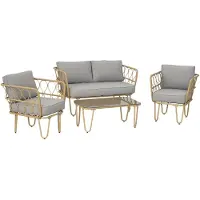 Outsunny Rattan Bankstel - Geweven PE-hars - 129x71,5x69cm - Geel