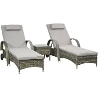 Outsunny -Rotan ligstoelset-Gevlochten hars-200x73x103cm-Grijs