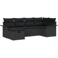 vidaXL Tuinset met 6 zitplaatsen, zwart, van polyrotan