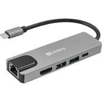 Sandberg - 336-99 - laptop dock & poortreplicator - Bedraad USB 3.2 Gen 1 (3.1 Gen 1) - Type-C - Zilver