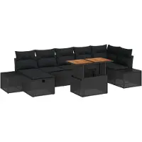 vidaXL Tuinbank Set 8 st Zwart poly rattan