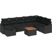 vidaXL Tuinbank Set 9 st Zwart poly rattan