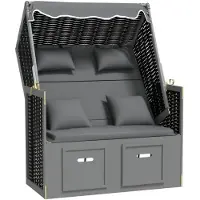 vidaXL Strandstoel met kussen poly rattan en hout antraciet en zwart