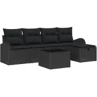 vidaXL Set van 6 zitplaatsen, zwart, van polyrotan