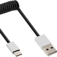 InLine USB-C naar USB-A spiraalkabel - USB2.0 - tot 3A / zwart - 1 meter
