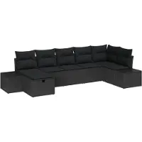 vidaXL Tuinset met 7 zitplaatsen, zwart, van polyrotan
