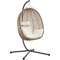 vidaXL Hangstoel in de vorm van een ei, van polyrotan, afmetingen 104 x 100 x 191 cm, lichtbeige