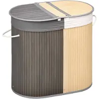 HOMCOM Wasmand - Bamboe - 62,5x37x60,5cm - Grijs