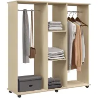 HOMCOM Kledingrek op wielen - Spaanplaat - 120x40x128cm - Natuurlijk hout