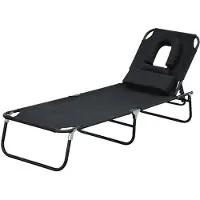 Outsunny Ligstoel - Hout - 190x56x28cm - Zwart