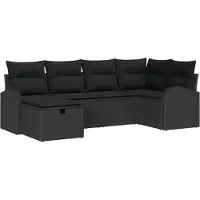 vidaXL Bankstel met kussen met opslag Zwart poly rattan
