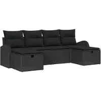 vidaXL Set van 6 zitplaatsen, zwart, van polyrotan