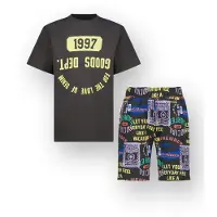 Vingino shortama donkergrijs Jongens Stretchkatoen Ronde hals All over print - maat M