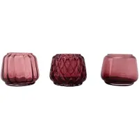 XLBoom Kuro T-Light Mix Set 3 Plum – Mondgeblazen glazen theelichthouders (set van 3) – Kies uit Moss | Smokey | Plum – Design woonaccessoire