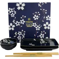 Tokyo Design Studio – Cobalt Blue Sakura – 6-delige Sushi Cadeauset – 20,5×13,2×2,5cm & 9,5x3cm