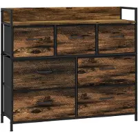 HOMCOM -Kommode-Polyester, Stahl-98L x 29B x 85H cm-Rustikal-Braun