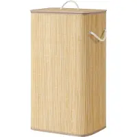 Songmics - Wasmand - Wasmand met Deksel - Bamboe - Opvouwbaar - Rechthoekig