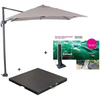 Garden Impressions Hawaii zweefparasol S 250x250 - donker grijs/zand met 80 kg parasolvoet en parasolhoes
