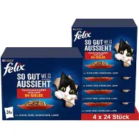 Felix Zo lekker als het eruit ziet Nat kattenvoer in gelei, assortiment, (4 x 24 x 85g)