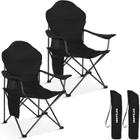 TRVLMORE Campingstoelen XXL - Opvouwbaar - 2-Pack - 160KG Draagvermogen - Incl. Draagtas - Klapstoel - Visstoel - Kampeerstoel - Vouwstoel - Zwart