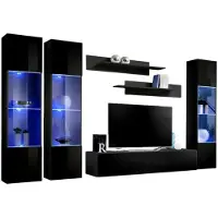 Meublorama Wandcompositie FLY C3 zwevend TV-meubel in hoogglans zwart met LED-design