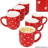 MamboCat 6-delige set LOVE (All over Herz) koffiemokken rood met witte harten van porselein – 24310119