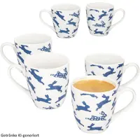 MamboCat B. 6-delige set TOM Jumbo-mokken met blauwe konijnen van porselein – 2077650