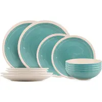 Cookinglife Serviesset Oceanico Turquoise 12-delig / 4 Personen - 4 dinerborden, 4 ontbijtborden en 4 kommen