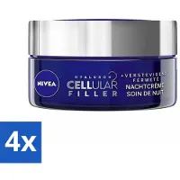 Nivea – Nachtcrème – Cellular Expert Filler Anti-Aging – Geschikt voor elk huidtype – Met hyaluronzuur & foliumzuur – Anti-rimpel en hydraterend – 50 ml - Voordeelverpakking - 4 stuks