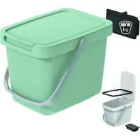 Prosperplast GFT aanrecht afvalbak - mintgroen - 6L - afsluitbaar - 20 x 26 x 20 cm - klepje/hengsel - kleine prullenbakken - afval scheiden