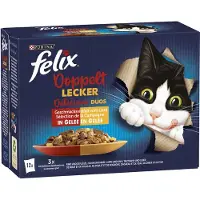 Felix Zo lekker als het eruit ziet Dubbel lekker vleesmix, nat kattenvoer in gelei (1 x 12 x 85g)