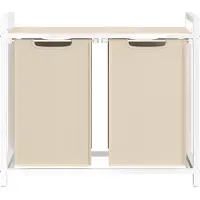 Vasagle - Wasmand - Wasmand met 2 Vakken - Afneembare Waszak - Met Opbergplank en Metalen Frame